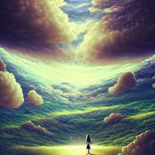 Image similar to this is a beautiful surreal scenery artwork from pixiv. it includes which is from a series of let me live as a cloud computing. insanely detailed, artstation!! pixiv!! infinitely detailed