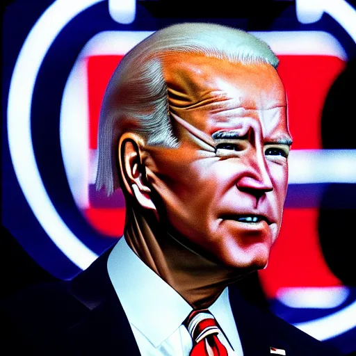 Prompt: zoomed out photo of joe biden with red eyes staring through a window in the middle of the night, horror dark setting