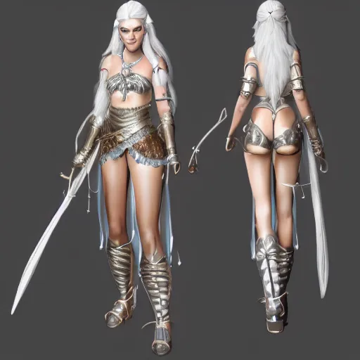 Prompt: character sheet of goddess astarte, concept art, game art, highly intrincate, full body front and side, unreal engine, very detailed, detailed face, octane render, artstation, cgsociety, witcher iii concept art.