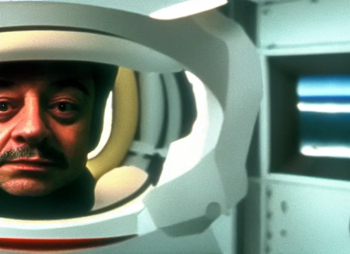 Prompt: film still of young old Cheech Marin as Dr. Dave Bowman in 2001 A Space Odyssey