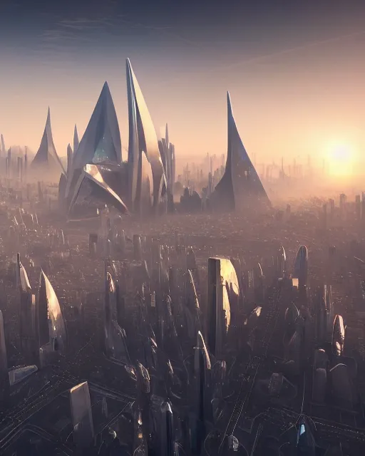 Image similar to Futuristic utopian metropolis, central hub, octahedron shaped!!, white buildings, by Leon Tukker, golden sunset, blue trees, planet in the sky, people on the streets, utopia, high quality, beautiful design, perfect!!!, scifi, 8k high detail, masterpiece, trending on ArtStation