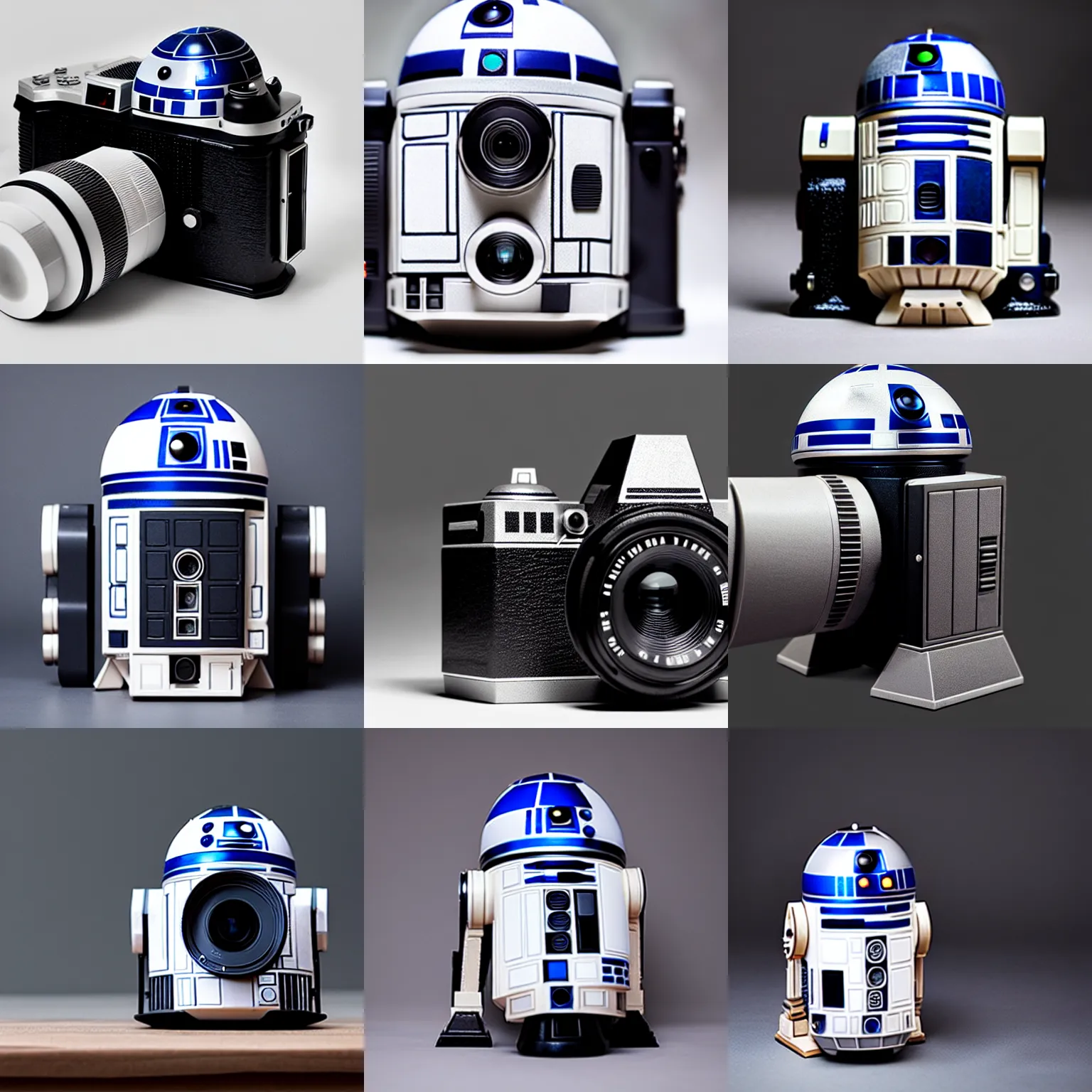 Prompt: a medium format camera that looks like r 2 - d 2, product photography