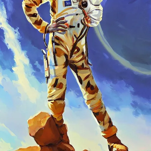 Image similar to a giraffe dressed like an astronaut floating in the space, trending on artstation, art by greg manchess, guangjian, detailed digital art, artstation hd