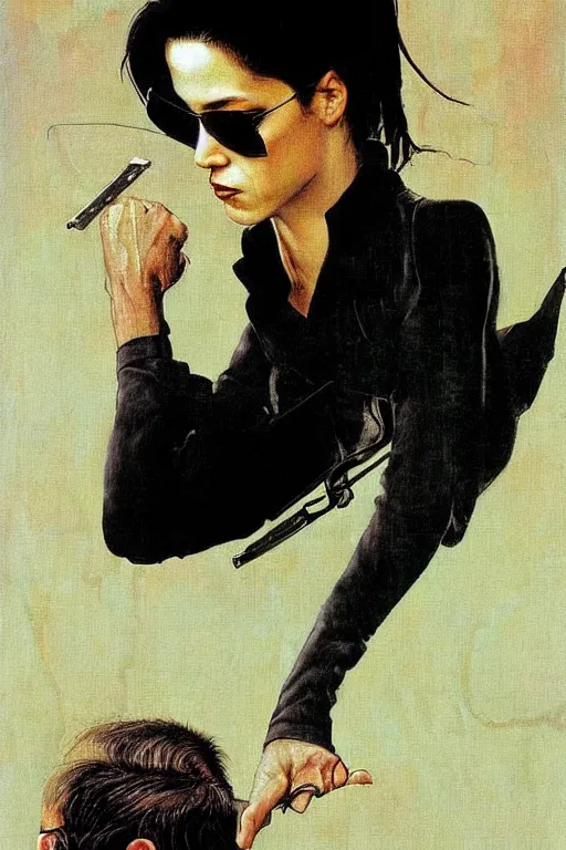 Image similar to Neo from Matrix painted by Norman Rockwell