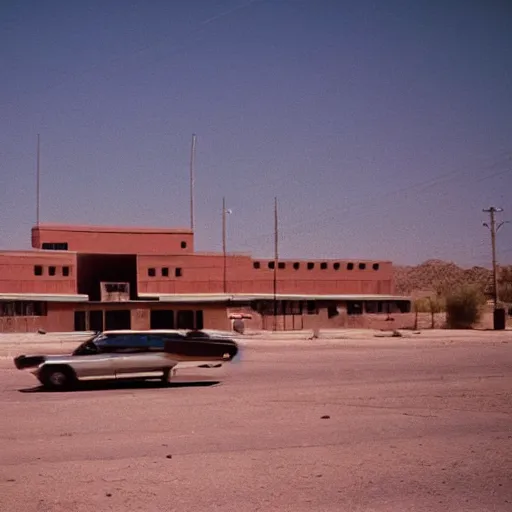 Image similar to 1 9 7 0 s movie still of a empty monstrous stalinist style town in the desert, cinestill 8 0 0 t 3 5 mm eastmancolor, heavy grain, high quality, high detailed