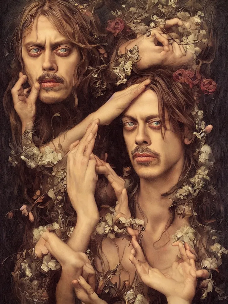 Image similar to steve buscemi by tom bagshaw in the style of gaston bussiere, art nouveau