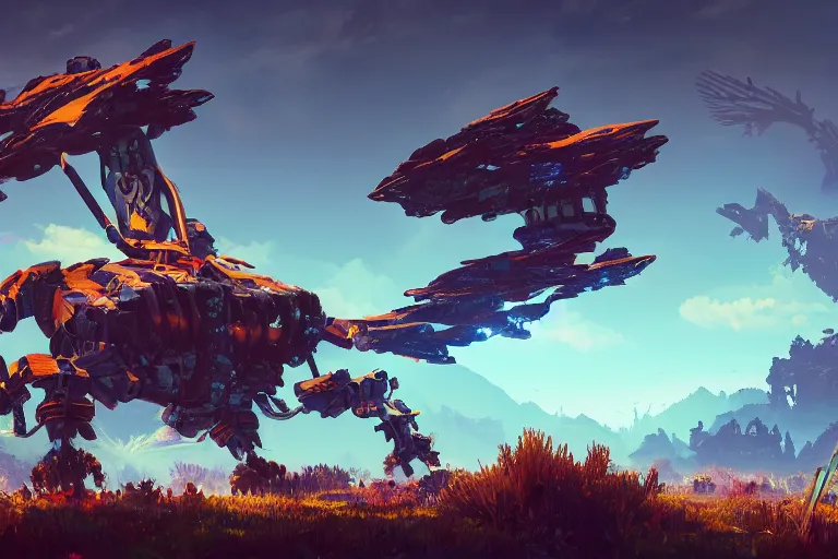 Image similar to sunwing machine mecanical creature robot of horizon forbidden west horizon zero dawn bioluminiscence global illumination ray tracing hdr fanart arstation by ian pesty and alena aenami artworks in 4 k