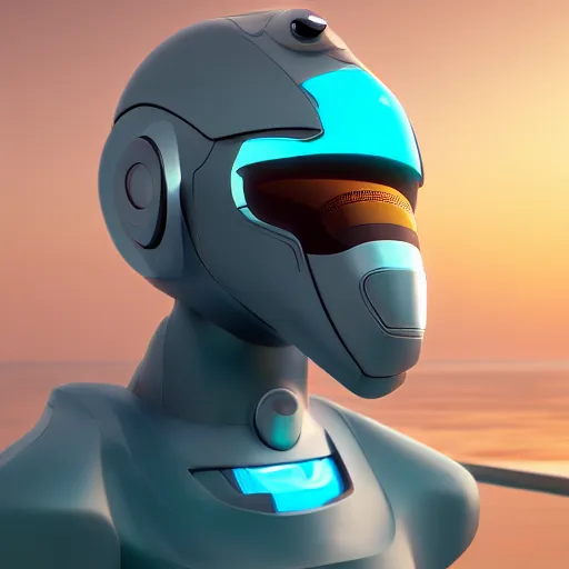 Prompt: speculative fiction art, bust profile picture of a male robotic anthro bottlenose dolphin, visor covering eyes, rounded beak, commission on furaffinity, cgsociety, octane render, subnautica