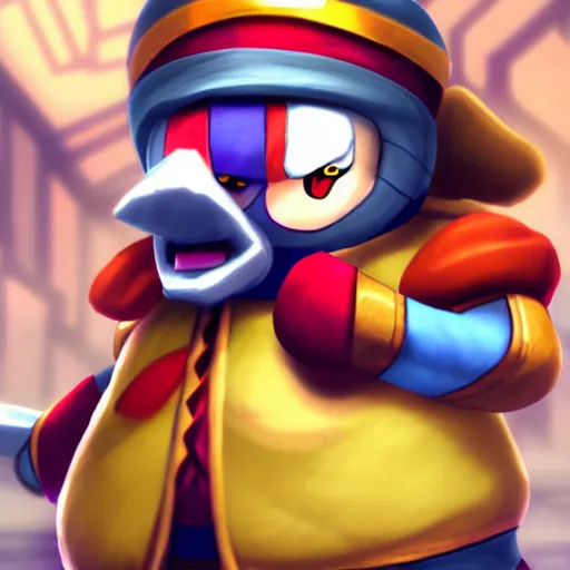 Image similar to king dedede league of legends character art. katherine'suqling'su style. digital illustration. hyper realistic. high quality. high resolution. 4 k. dynamic lighting. highly detailed. sharp focus. non blurry. smooth.