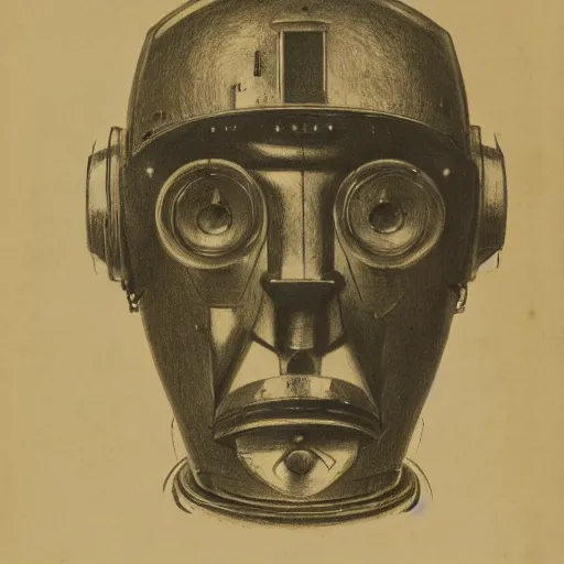 Image similar to head of a robot ( c. 1 8 8 0 - c. 1 8 9 2 ) drawing in high resolution by otto eerelman, with a back ground that starts off grey and gets darker the further down it goes