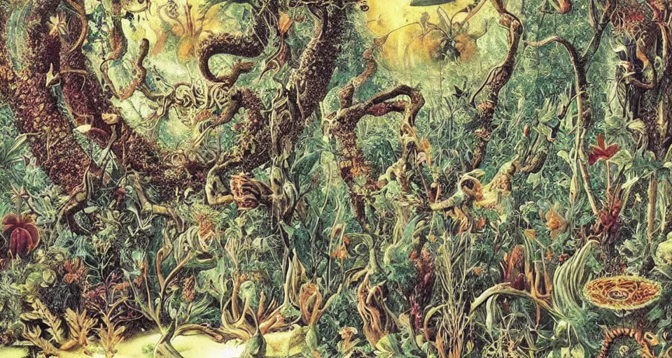 Prompt: Enchanted and magic forest, by Ernst Haeckel