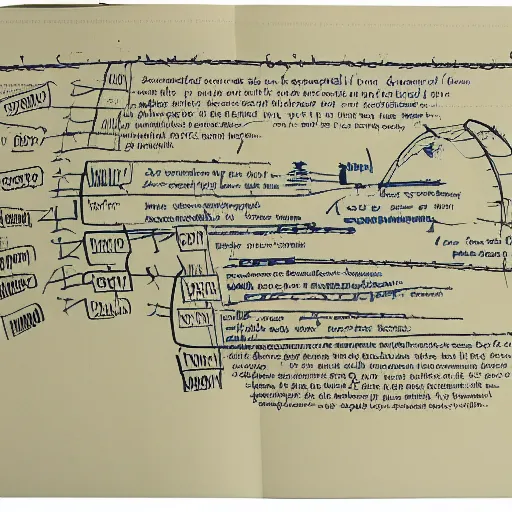 Image similar to photo of an open technical diagram book from the 9 0 s : : scribbles over the pictures : :