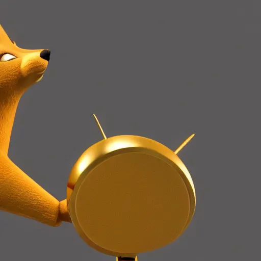 Prompt: gold plated statue of a fox rapping into a microphone trending on artstation