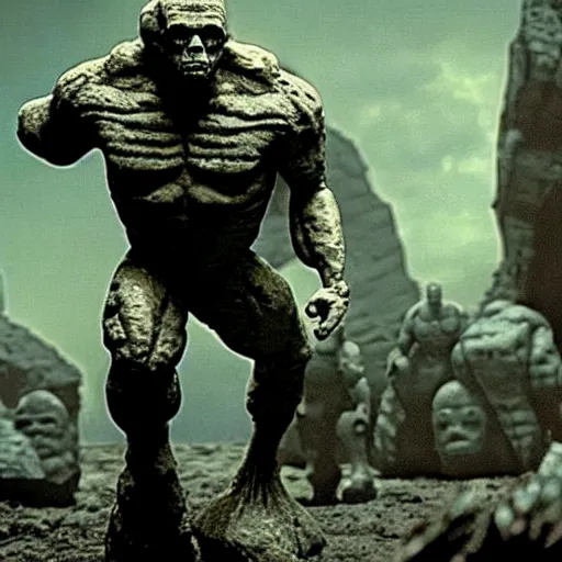 Image similar to the rock as a stone golem, colonial marine, still from the movie aliens