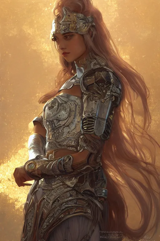 Image similar to portrait knights of Zodiac girl, silver and ice color reflected armor, in ruined Agora of Athens, ssci-fi, fantasy, intricate, very very beautiful, elegant, golden light, highly detailed, digital painting, artstation, concept art, smooth, sharp focus, illustration, art by tian zi and WLOP and alphonse mucha