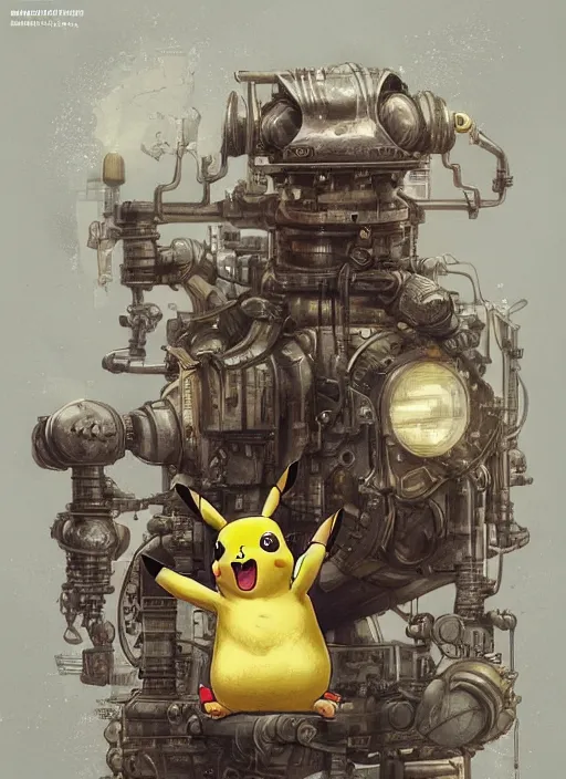 Prompt: high intricate painting of pikachu, dieselpunk, full shot, neil gaiman, maria panfilova, andrea savchenko, mike kime, ludovic plouffe, qi sheng luo, oliver cook, julian calle, eddie mendoza, trending on artstation