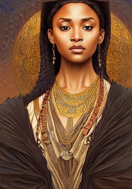 Prompt: african sansa, intricate, elegant, highly detailed, digital painting, artstation, concept art, smooth, sharp focus, illustration, art by artgerm and greg rutkowski and alphonse mucha and william - adolphe bouguereau