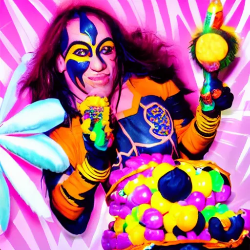 Prompt: kamala as 2 0 0 0's candy raver