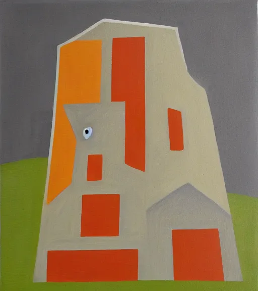 Image similar to brutalist painting of a rabbit and a giant carrot house