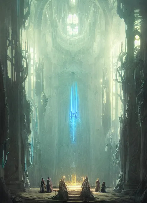 Prompt: interior of the castle of light, light shafts, the glowing throne, stunning atmosphere, by greg rutkowski, style of peter mohrbacher, nature by asher brown durand