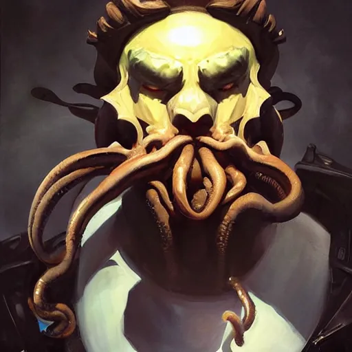 Image similar to greg manchess portrait painting of cthulhu as overwatch character, medium shot, asymmetrical, profile picture, organic painting, sunny day, matte painting, bold shapes, hard edges, street art, trending on artstation, by huang guangjian and gil elvgren and sachin teng