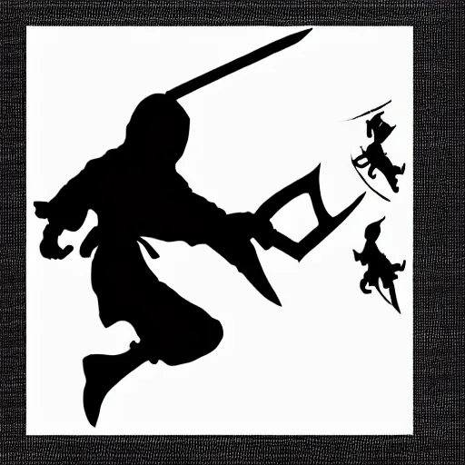 Prompt: tattoo design, stencil, a ninja jumping in the air with a sword