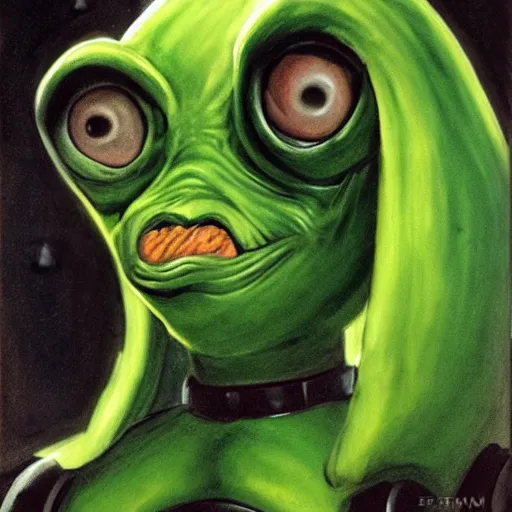 Prompt: green pig faced alien from Star Wars, character art, by Titian