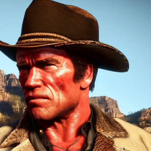 Image similar to Arnold Schwarzenegger in red dead redemption 2 4K detail