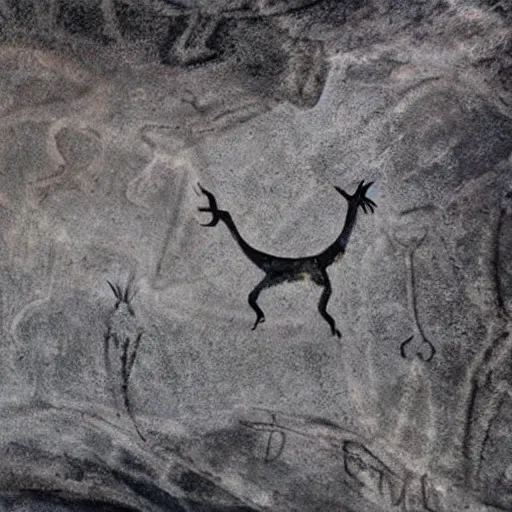 Image similar to an alien, cave paintings, pre - historic, lascaux, primitive, cave art style
