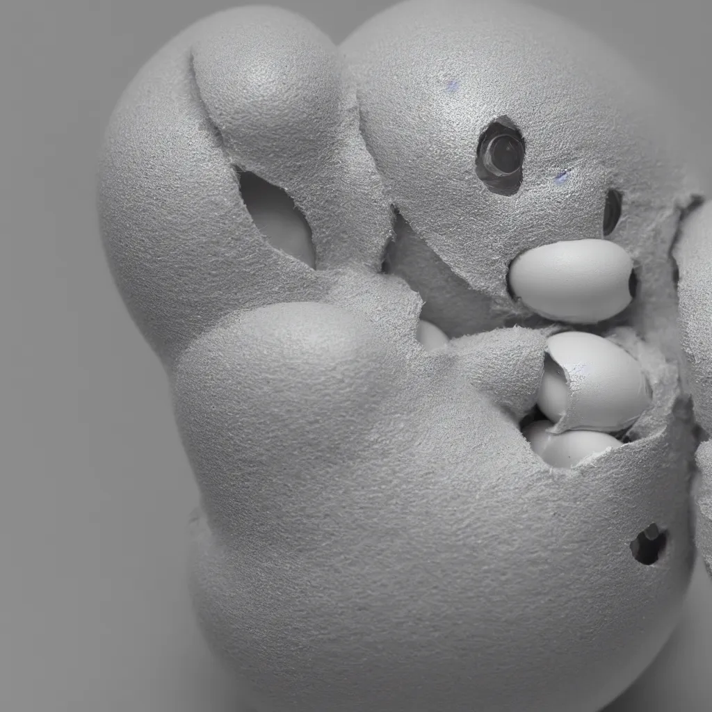 Image similar to baby robot hatching from egg, very detailed closeup studio photography, studio lighting, super realistic