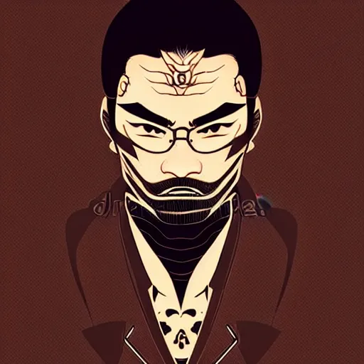 Image similar to silhouette of a yakuza warrior illustration, vector art style, medium shot, intricate, elegant, highly detailed, digital art, ffffound, art by jc leyendecker and sachin teng