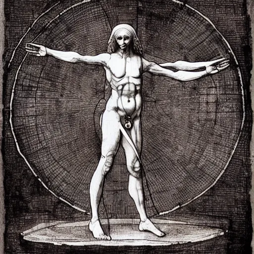 Prompt: Vitruvian woman by Leonardo da Vinci, illustration, inkt sketch