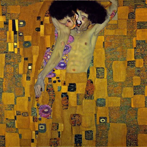 Image similar to a man laying in the sun covered by silk blankets, full body, Gustav Klimt painting