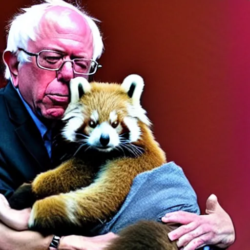 Prompt: Bernie Sanders and a red panda as best friends