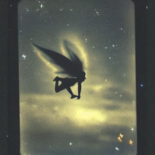 Prompt: astral fairy in the night sky, polaroid photo, perfect photo, photo pinterest