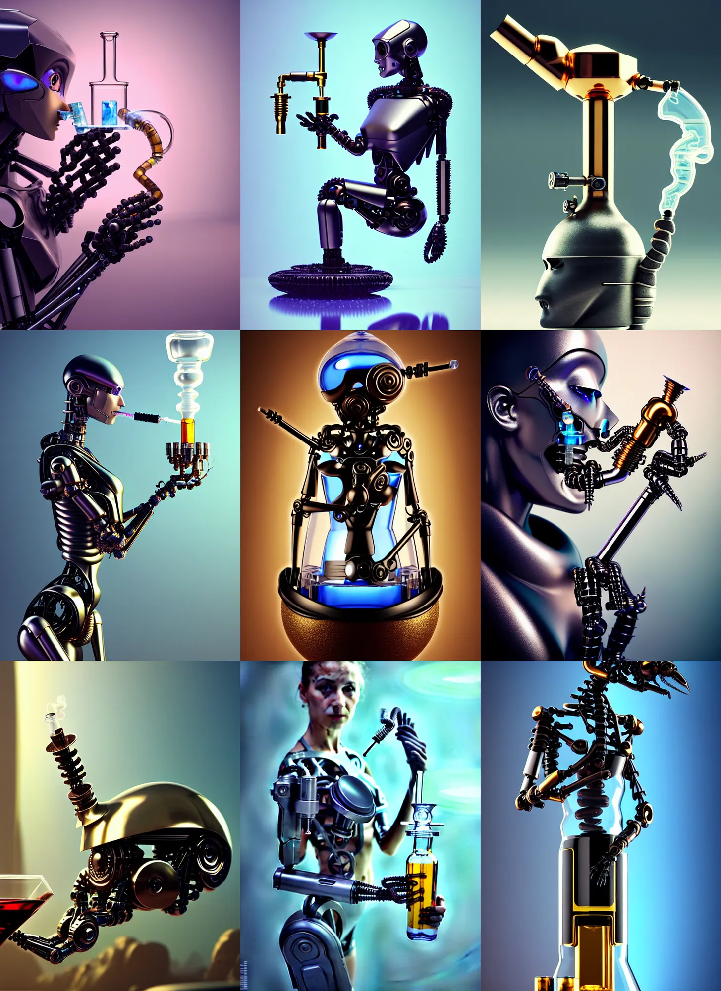 Prompt: transhuman hematite ant edm cyborg smoking elaborate ice bong | ornate | glamorous oily soft polished rich enticing ornate modern | weta disney pixar movie still photo | hi - fructose, sci fi fantasy, golden ratio details, smooth, octane render, sharp focus, artstation, concept art | beeple, feng zhu, mucha, rutkowski |