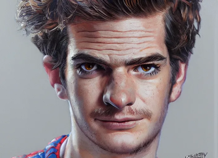 Image similar to a highly detailed terrifying portrait andrew garfield spidey, james gurney, james jean