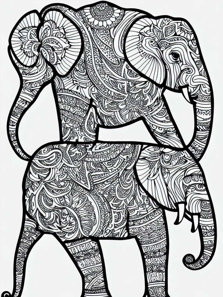 Image similar to elephant ornaments fractal ink drawing line art colouring page vector