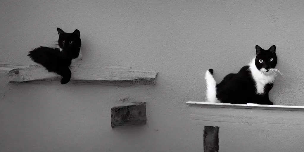 Prompt: black and white cat laying on the balcony, summer