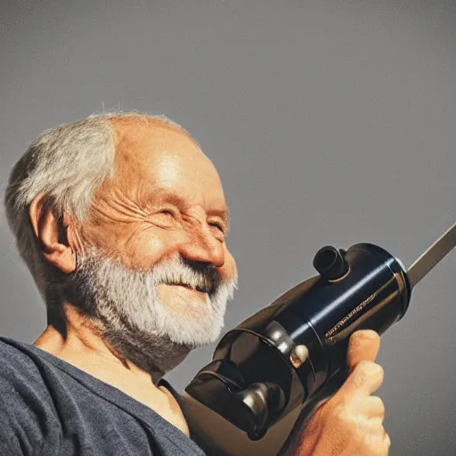 Image similar to a smiling old man seen through a telescope