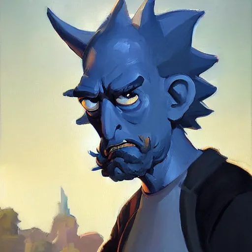 Prompt: greg manchess portrait painting of rick from rick and morty as overwatch character, medium shot, asymmetrical, profile picture, organic painting, sunny day, matte painting, bold shapes, hard edges, street art, trending on artstation, by huang guangjian and gil elvgren and brom