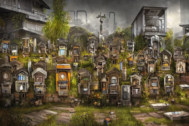 Image similar to elegance futuristic favela graveyard honeybee hive, art nouveau environment, industrial factory, award winning art, epic dreamlike fantasy landscape, ultra realistic,