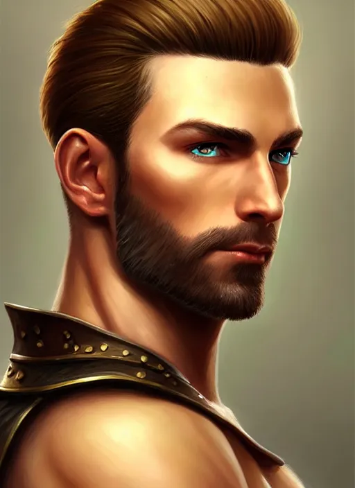 Image similar to a _ fantasy _ style _ portrait _ painting _ of fighter male, medium dark blonde pulled back side part and blonde stubble, rpg dnd oil _ painting _ unreal _ 5 _ daz. _ rpg _ portrait _ extremely _ detailed _ artgerm _ greg _ rutkowski _ greg