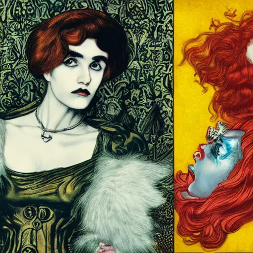 Prompt: album cover of Grimes as a highly detailed super villain character by dante gabriel rossetti