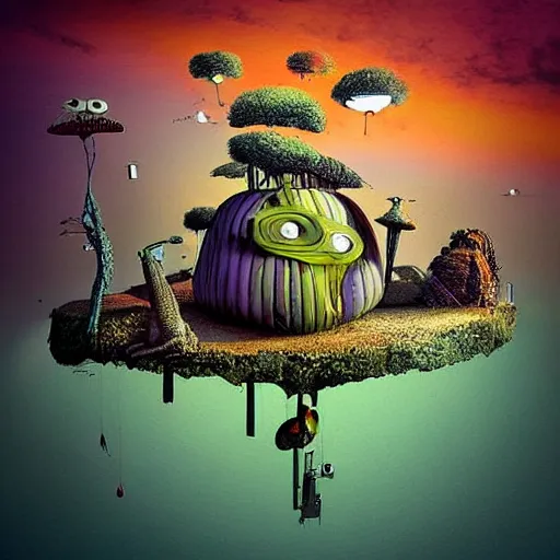 Image similar to surreal 3 d artwork of seemingly familiar objects and environments by tim burton