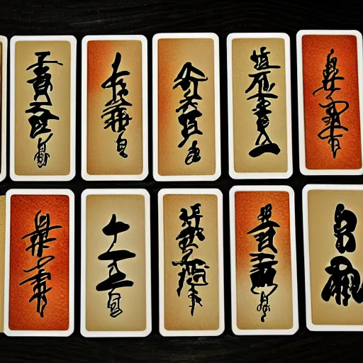 Prompt: japanese calligraphy playing cards