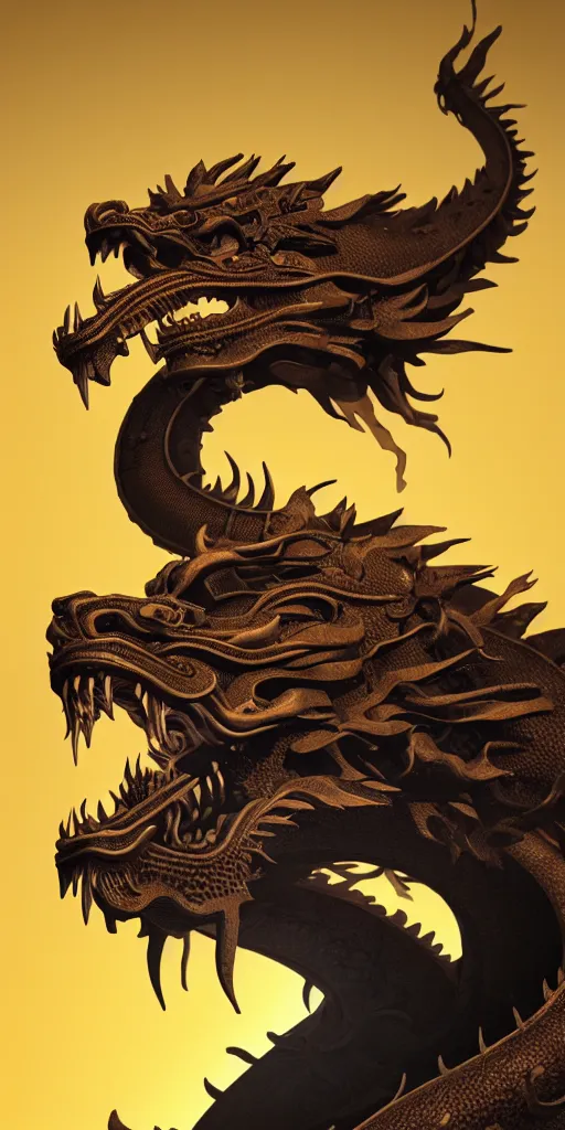 Image similar to a beautiful obverse portrait of a single huge chinese dragon, solid background, mechanical, metal, model design, fine texture structure, hyper detailed, perfect shadows, atmospheric lighting, 3 d render, the style of pascal blanche and sparth juan zigor samaniego, paul pepera pablo roldan, denoise, alone, 4 k hd