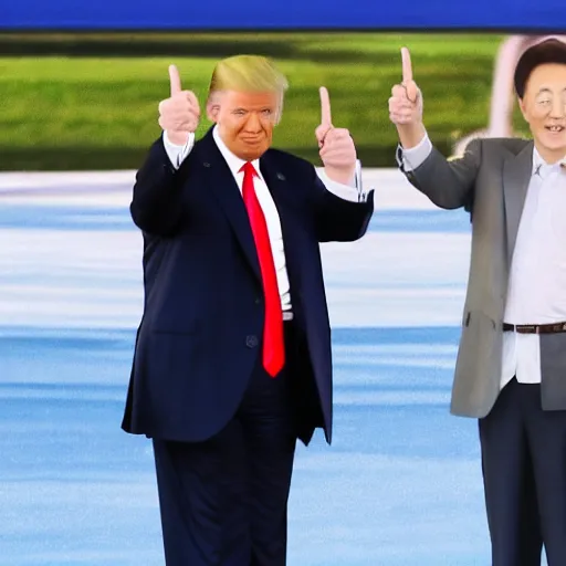 Image similar to donald trump doing the korean finger heart