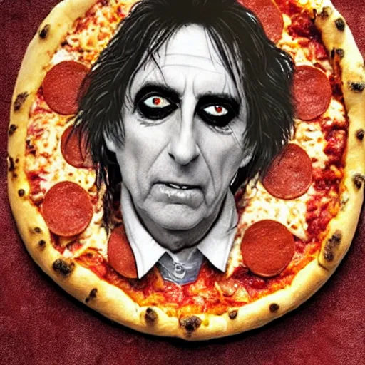Image similar to alice cooper as a pizza