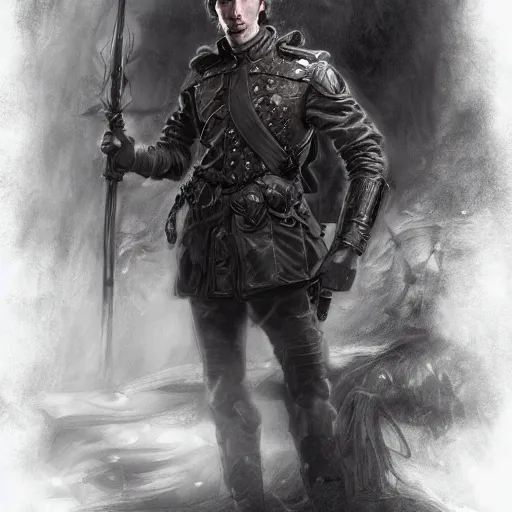Image similar to portrait of stoic king adam driver with his queen john oliver, full body, military uniform, fantasy, intricate, elegant, beautiful, highly detailed, charcoal, centered, dark, smokey, digital painting, artstation, concept art, smooth, sharp focus, illustration, art by artgerm and greg rutkowski and alphonse mucha